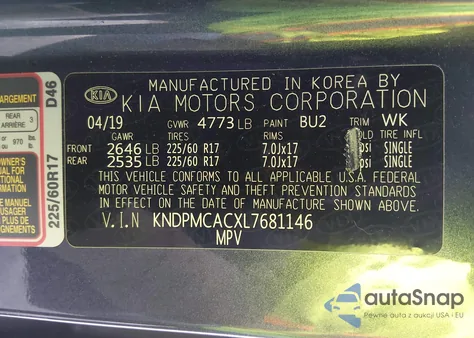 2020 Kia Sportage Lx z USA, uszkodzony, nr VIN KNDPMCACXL7681146